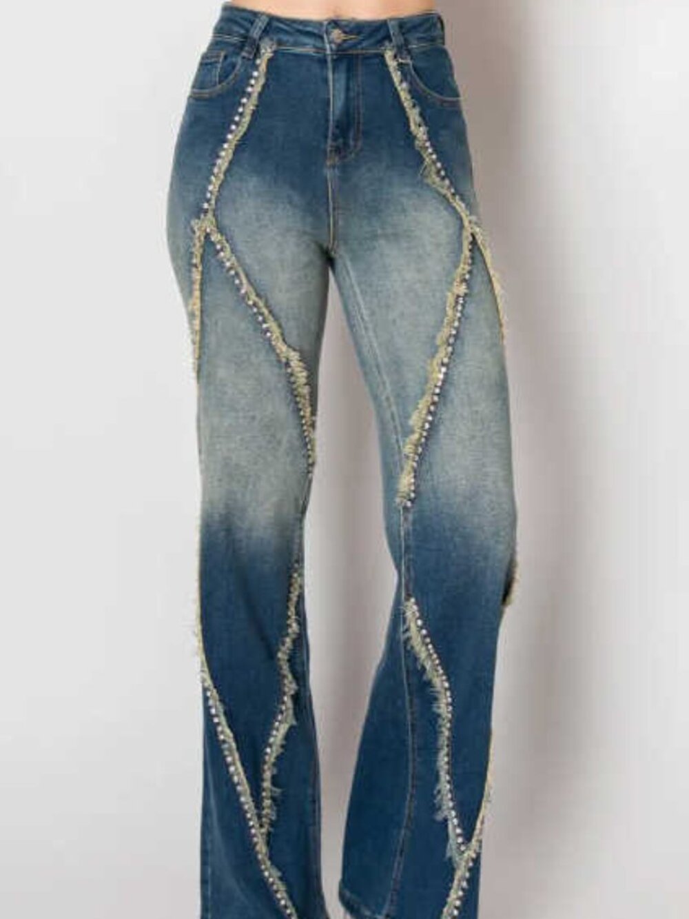 Embellished Nailhead Acid Wash Jeans